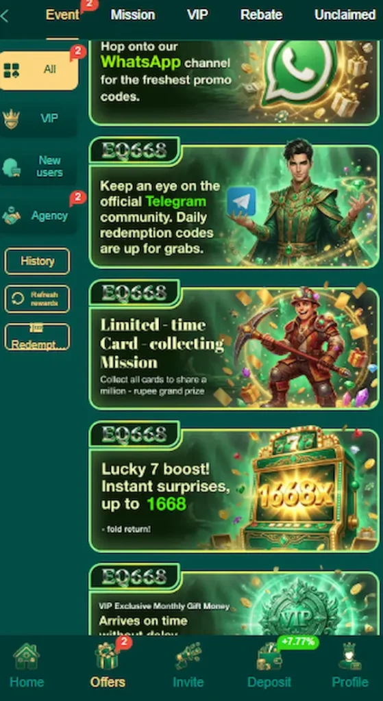 eq668 game promotions
