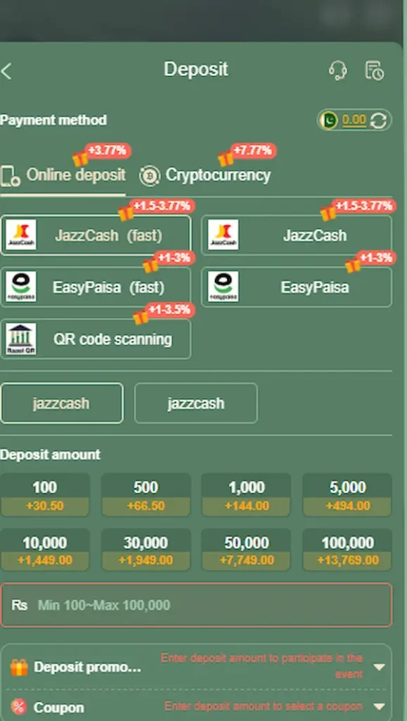 777stake bet deposit method
