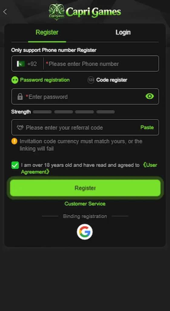 capri game registration