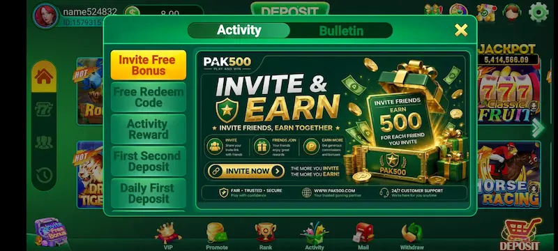 pak500 invitation bonus