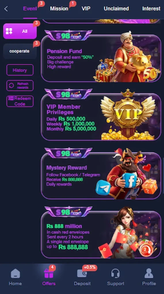 s98 game promotions