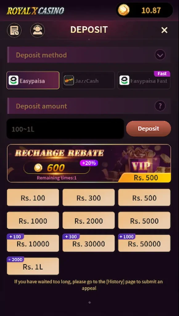 royal x casino game deposit methods